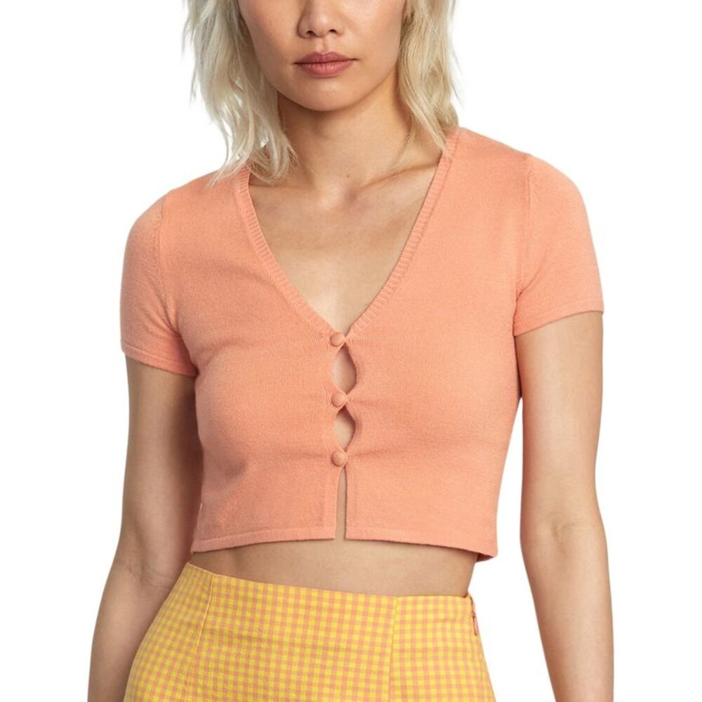RVCA Womens Dolly Pullover Sweater, Orange, Juniors, XS, DM